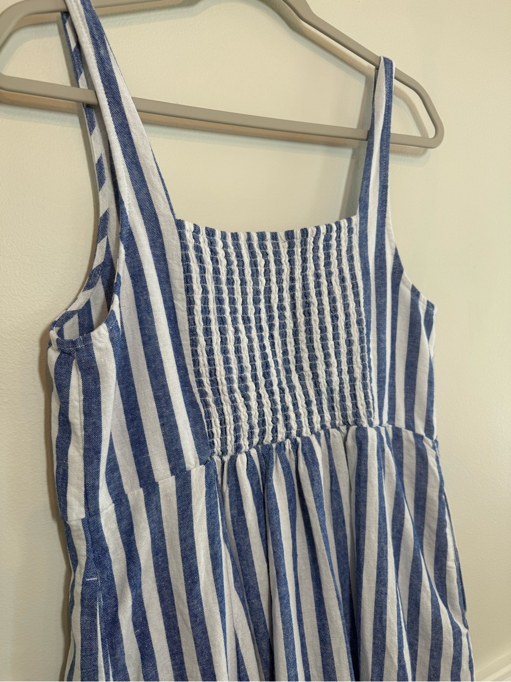 Old Navy Blue White Striped Midi Dress Linen Blend Beach Cruise Resort Pockets L - Picture 6 of 11